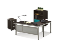 At Work L-Shaped Desk with Mobile Pedestal and Bookcase Set