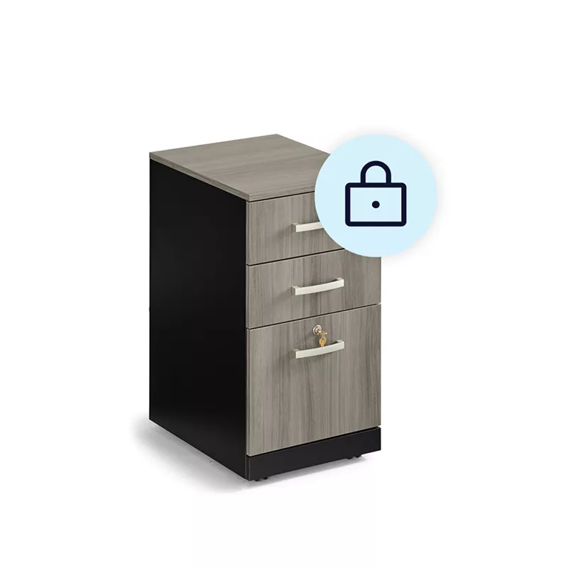 Filing cabinet with locking ability for office.