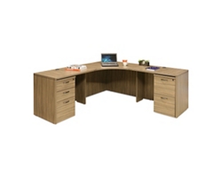 Napa Wood Grain Corner Desk with Pedestal - 77.5"W