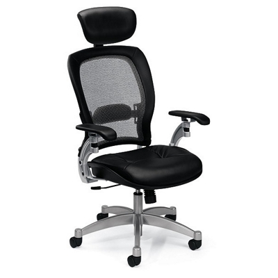 Space Mesh High-Back Ergonomic Chair with Leather Seat