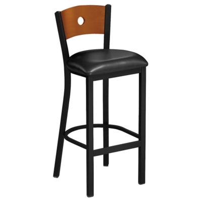 Circle-Back Stool with Wood Back and Black Frame