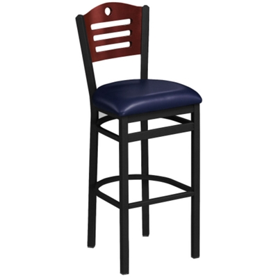 Designer-Back Stool with Wood Back and Black Frame