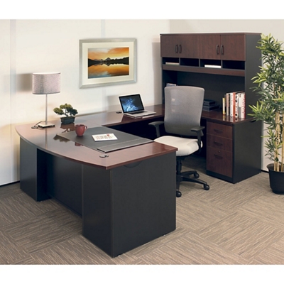 72"W Executive Bowfront U-Desk with Hutch and High Back Chair