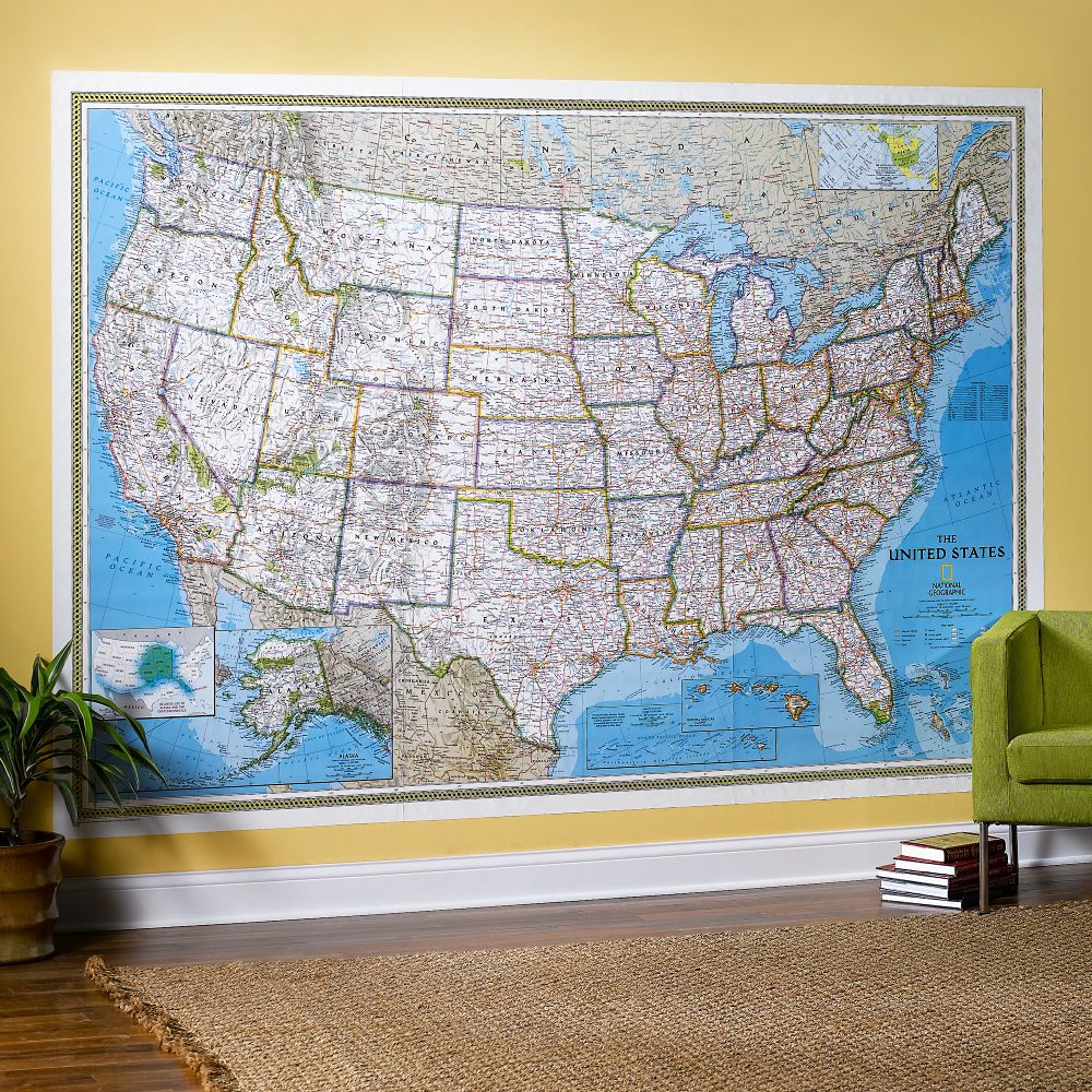 United States Classic Wall Map, Mural - National Geographic Store