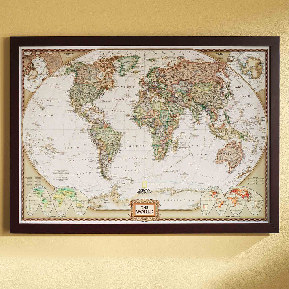 World Political Map Earth Toned Poster Size And Framed National   1020489