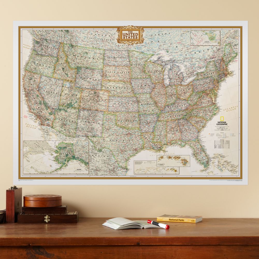 Repositionable U.S. Map, Earth-toned - National Geographic Store