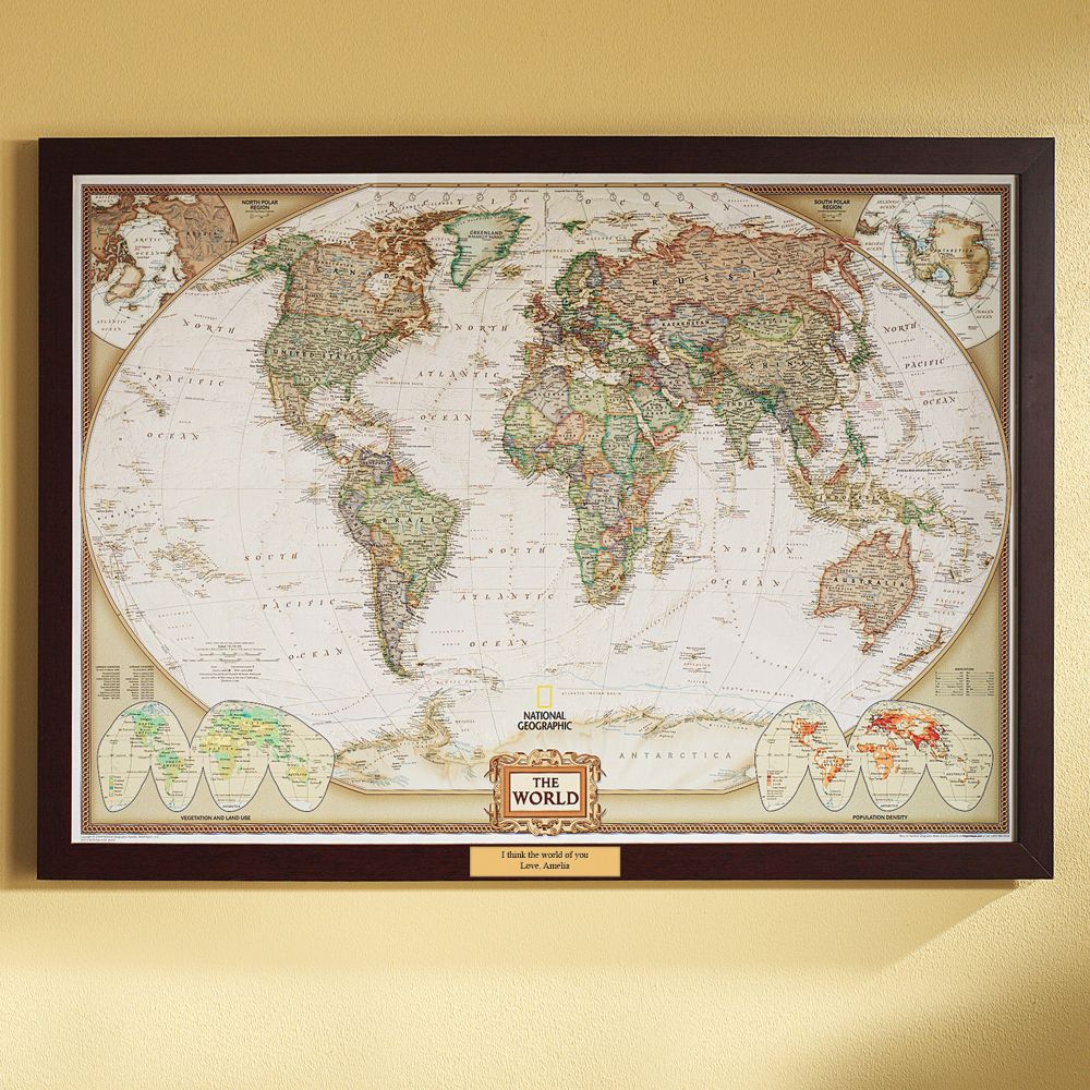 World Political Map (Earth-toned), Poster Size and Framed with ...