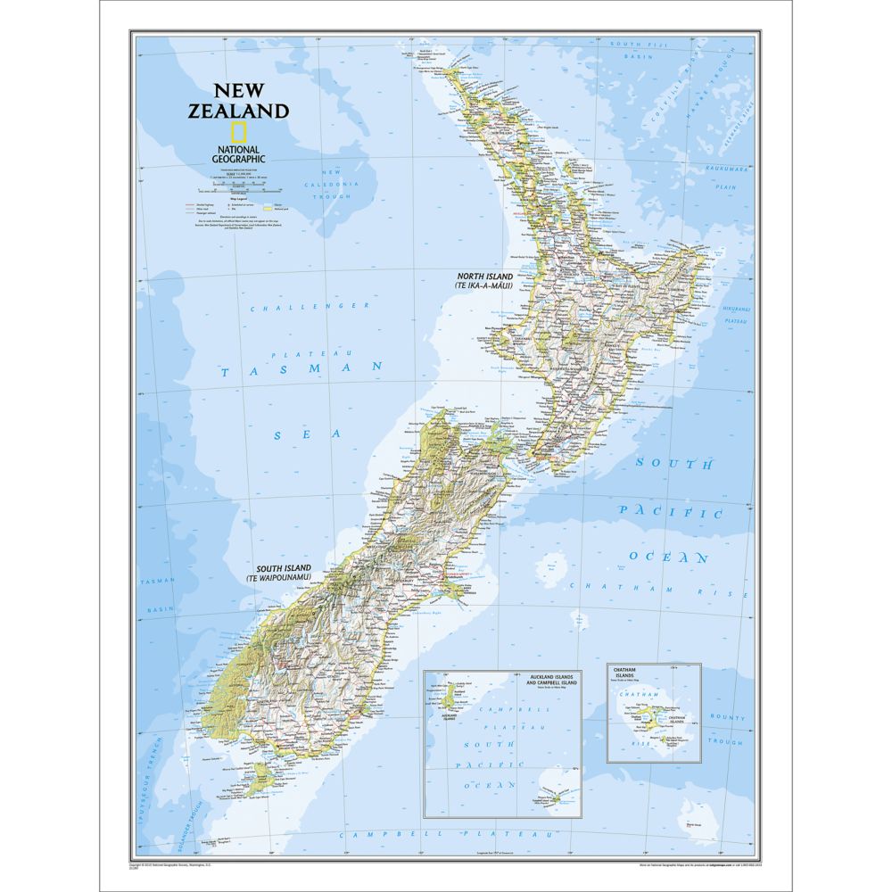 New Zealand Classic Wall Map National Geographic Store
