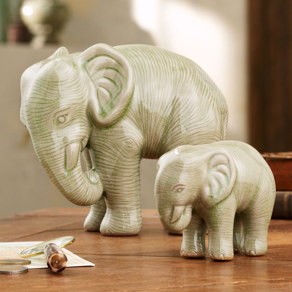 Set of Two Celadon Elephants - National Geographic Store