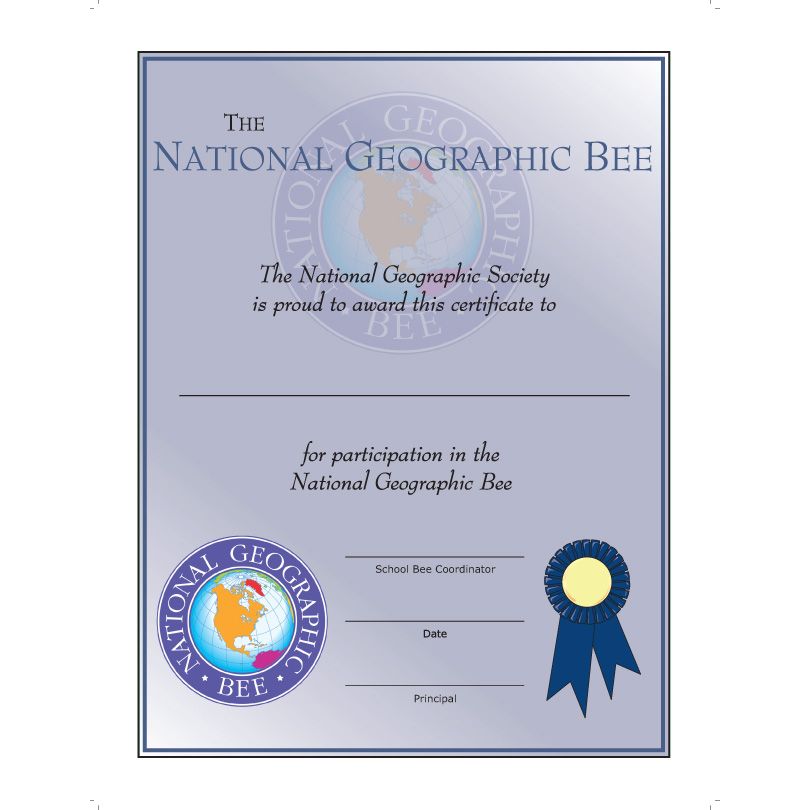 National Geographic Bee Student Participation Certificate Pack of 10 National Geographic Store