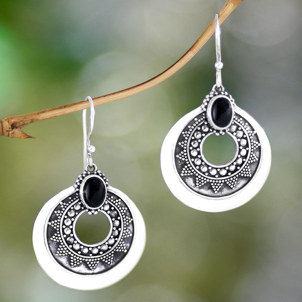 Balinese Timiang Sterling Silver and Onyx Earrings National