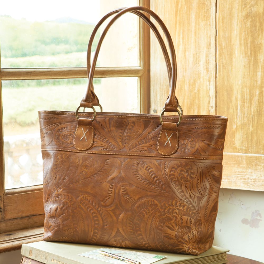 Paraguayan Handtooled Leather Travel Tote Bag National Geographic Store