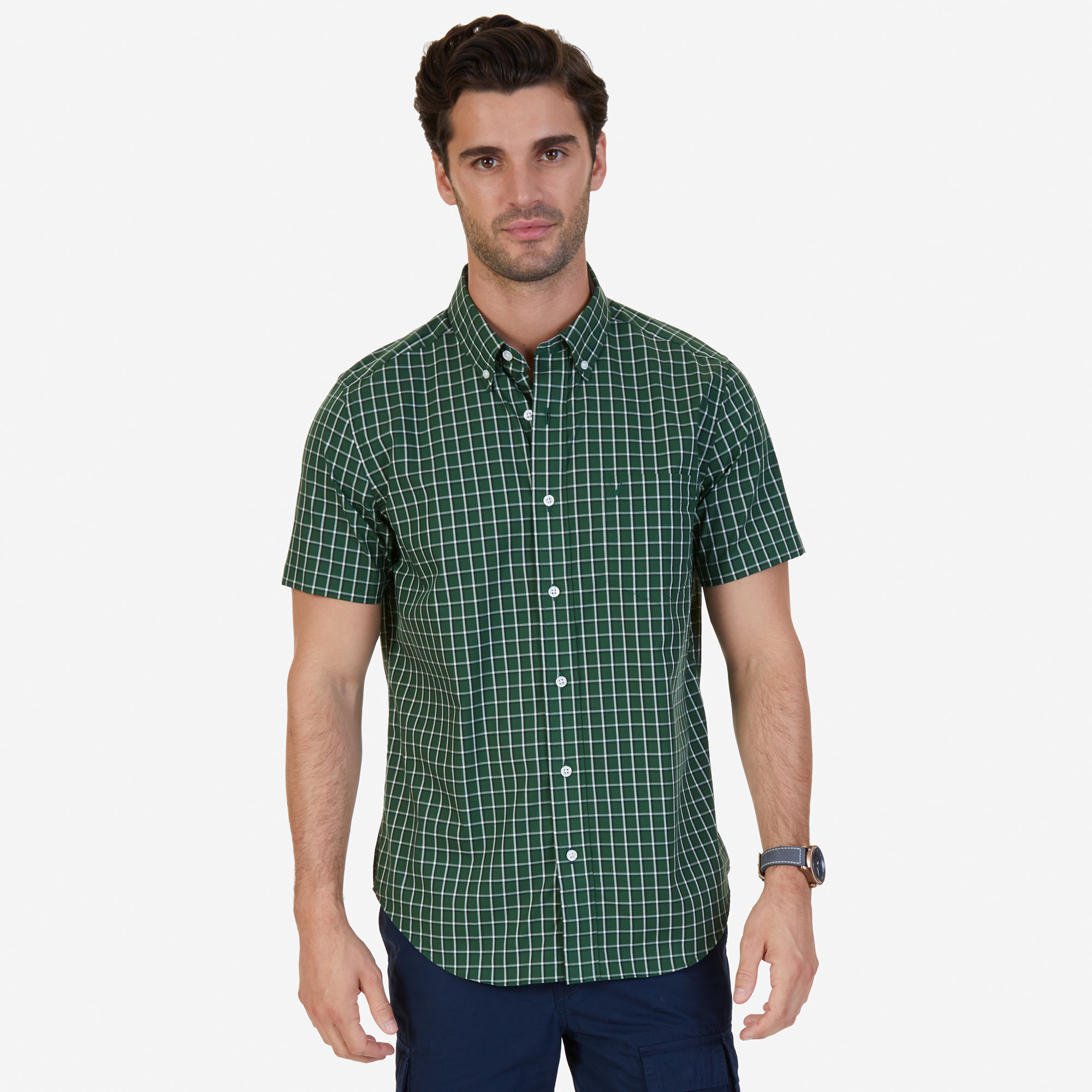 Nautica Classic Fit Wrinkle Resistant Pacific Plaid Short Sleeve Shirt ...