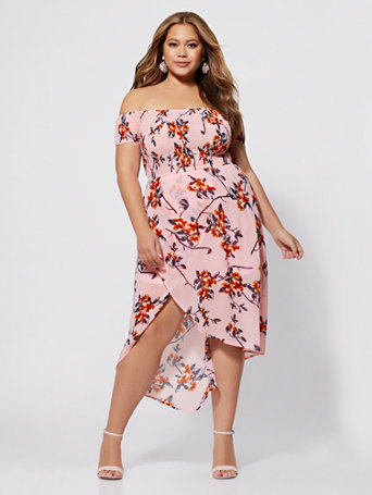 plus size brooke off shoulder floral dress fashion to figure ftf plus size cute clothes