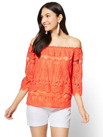 NY&C: Lace Off-The-Shoulder Blouse