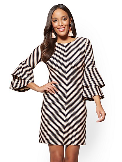 Women S Clothes On Dresses Jeans More Ny C Tiered Sleeve Shift Dress Chevron Stripe New York Company