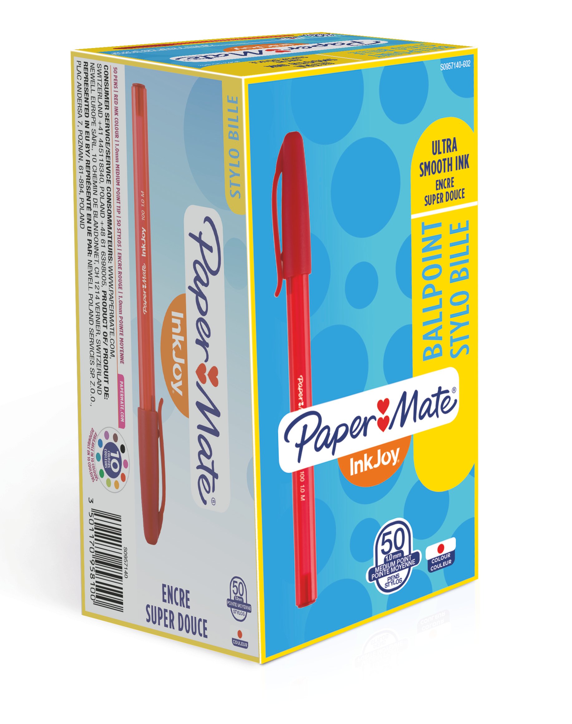 Stylos Gel Effaçables Paper Mate - Pointe 0.5 Mm - Lot De 12 Bleus - Gomme Friction Sans Résidu - Écriture Fluide - 3