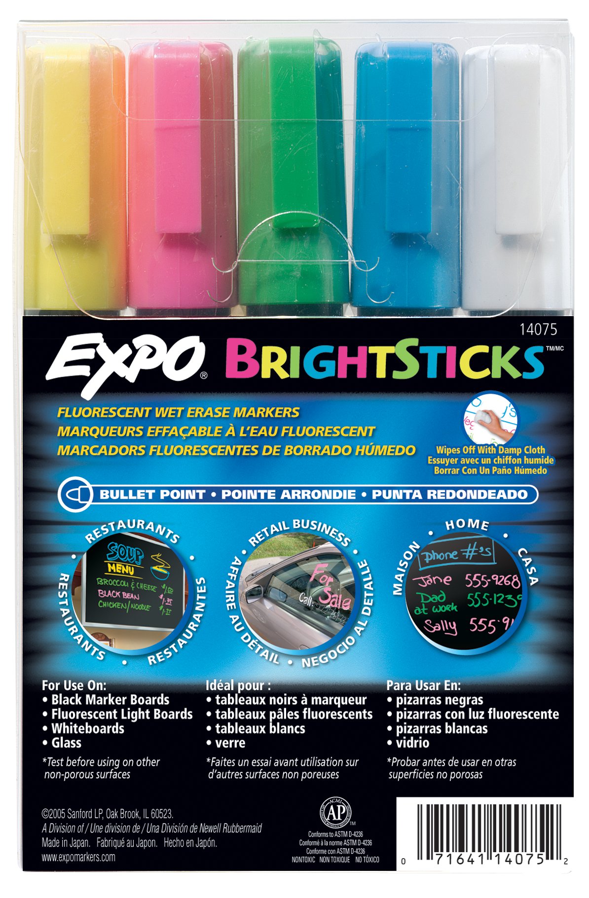 EXPO Bright Sticks Wet Erase Fluorescent Markers, Bullet Tip