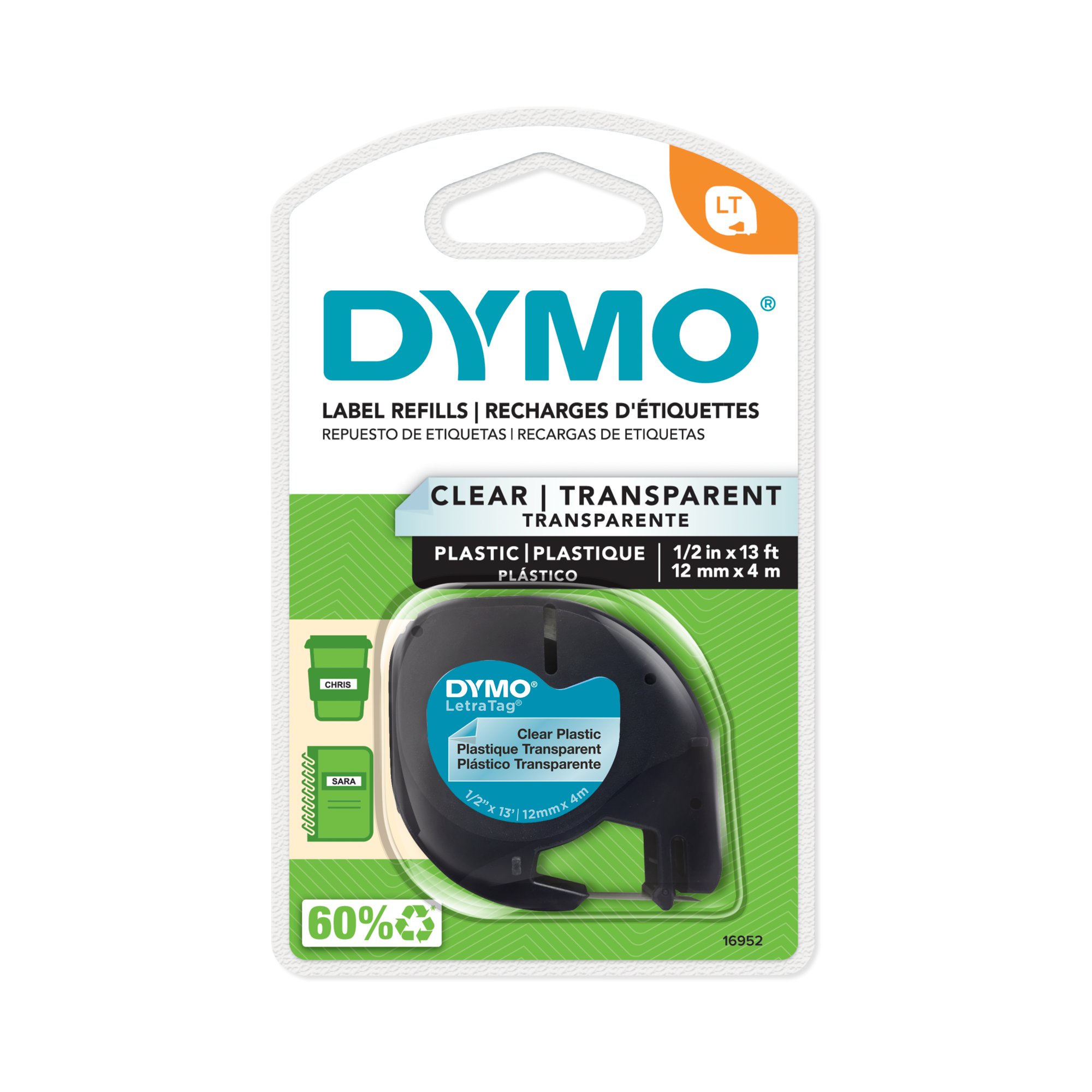 2-Pack Remplacement Pour DYMO LetraTag Recharges Papier Blanc 12mm X 4m  1/2x 13' 91330 10697 LT Étiqueteuse Recharge Étiquette Pour DYMO LetraTag