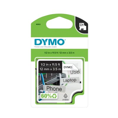 Dymo 1pk White on Clear Label Tape Compatible for DYMO 40920 D1 9mm 3/8" 761710765251 