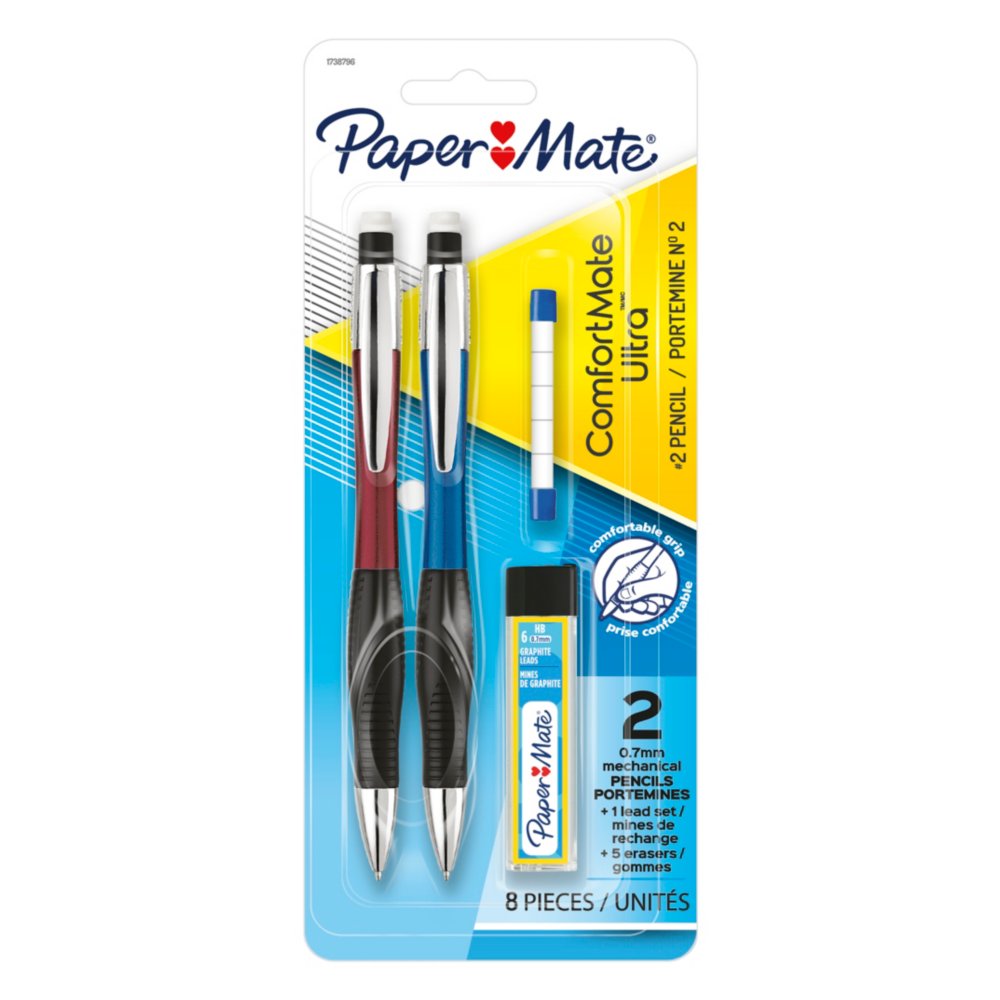 #2-0.7mm Mechanical Pencil 2-Pks of 2 Paper Mate 1738796 Comfort Mate Ultra 