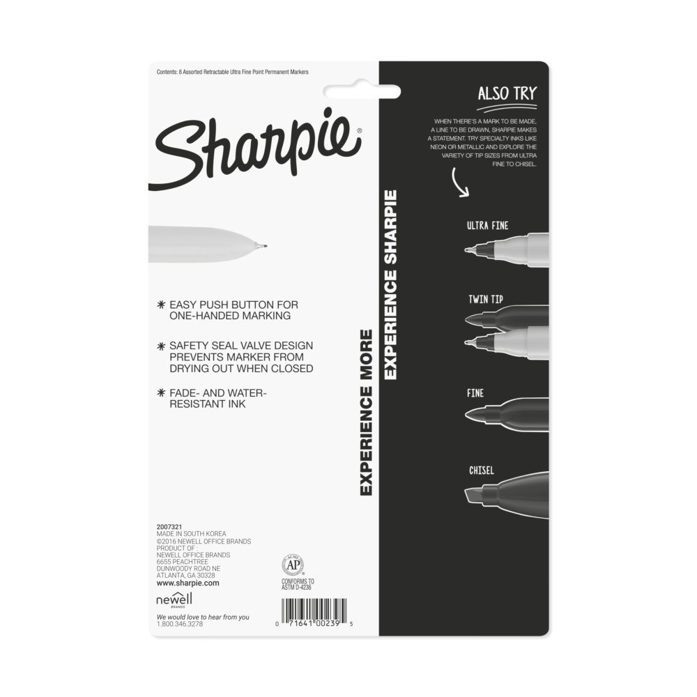 Sharpie Ultra Fine Point Retractable Permanent Markers, Black, 3/pkg 
