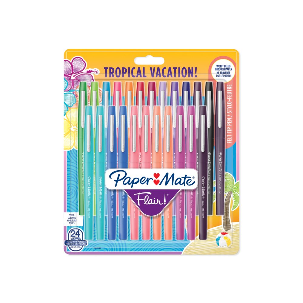 PaperMate Flair Feutres Pointe moyenne 24-Pack Tropical Vacation Colors