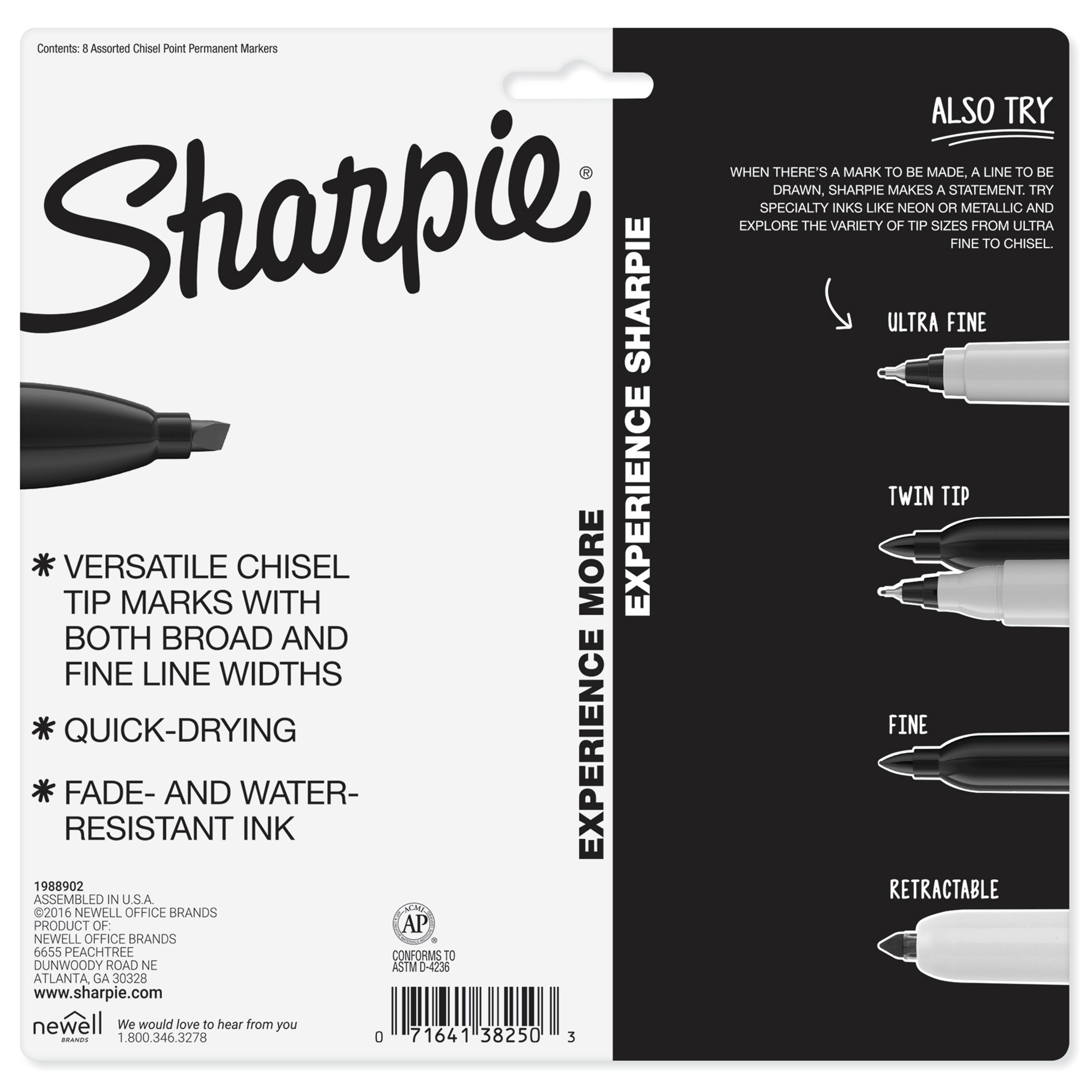 Sharpie Permanent Markers, Chisel Tip, Classic Colors, 8 Count 