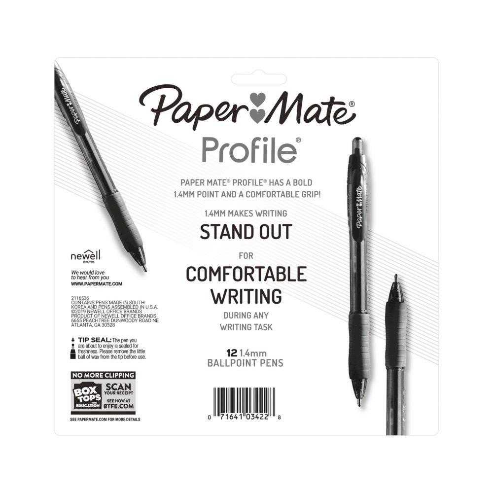 Paper Mate Profile® Stylos à bille rétractable, pointe en gras de 1,4 mm,  couleurs variées, 4 points