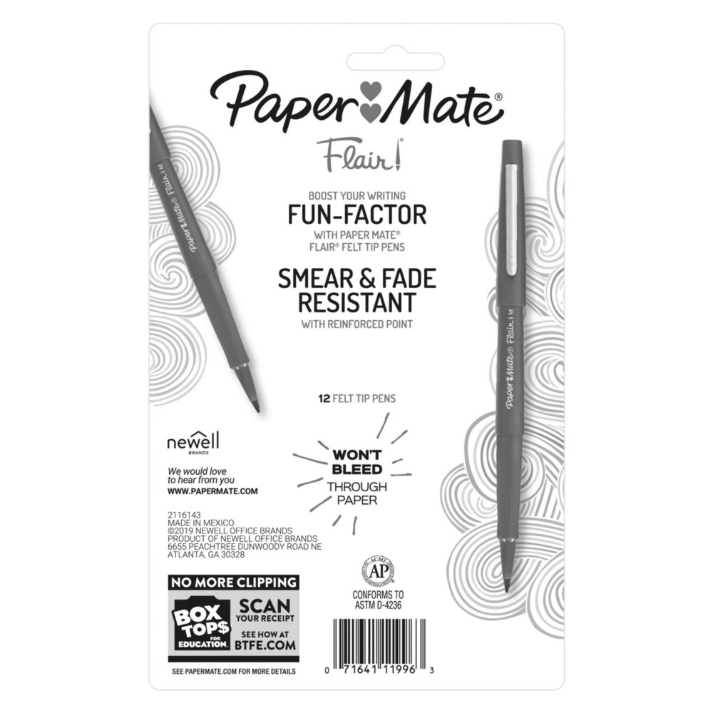 Paper Mate FLAIR - fibre-tip pen - black (pack of 12)