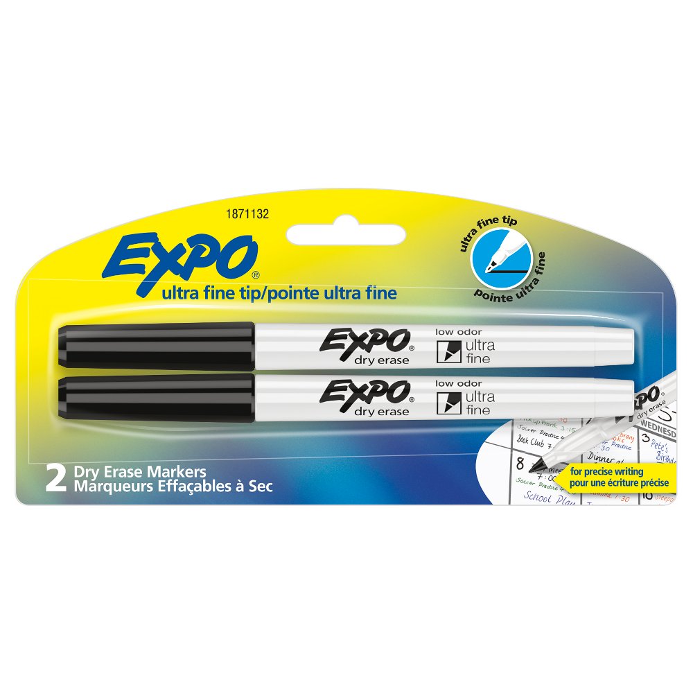 Dry Erase Markers with Ultra Fine and Broad Tip - 3-Pack of Black