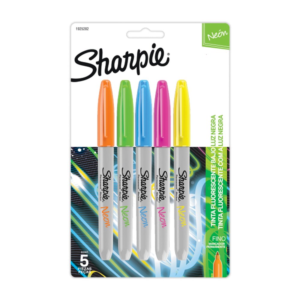 Blacklight Reactive Electric Neon Permanent Fabric Markers 5 Pack