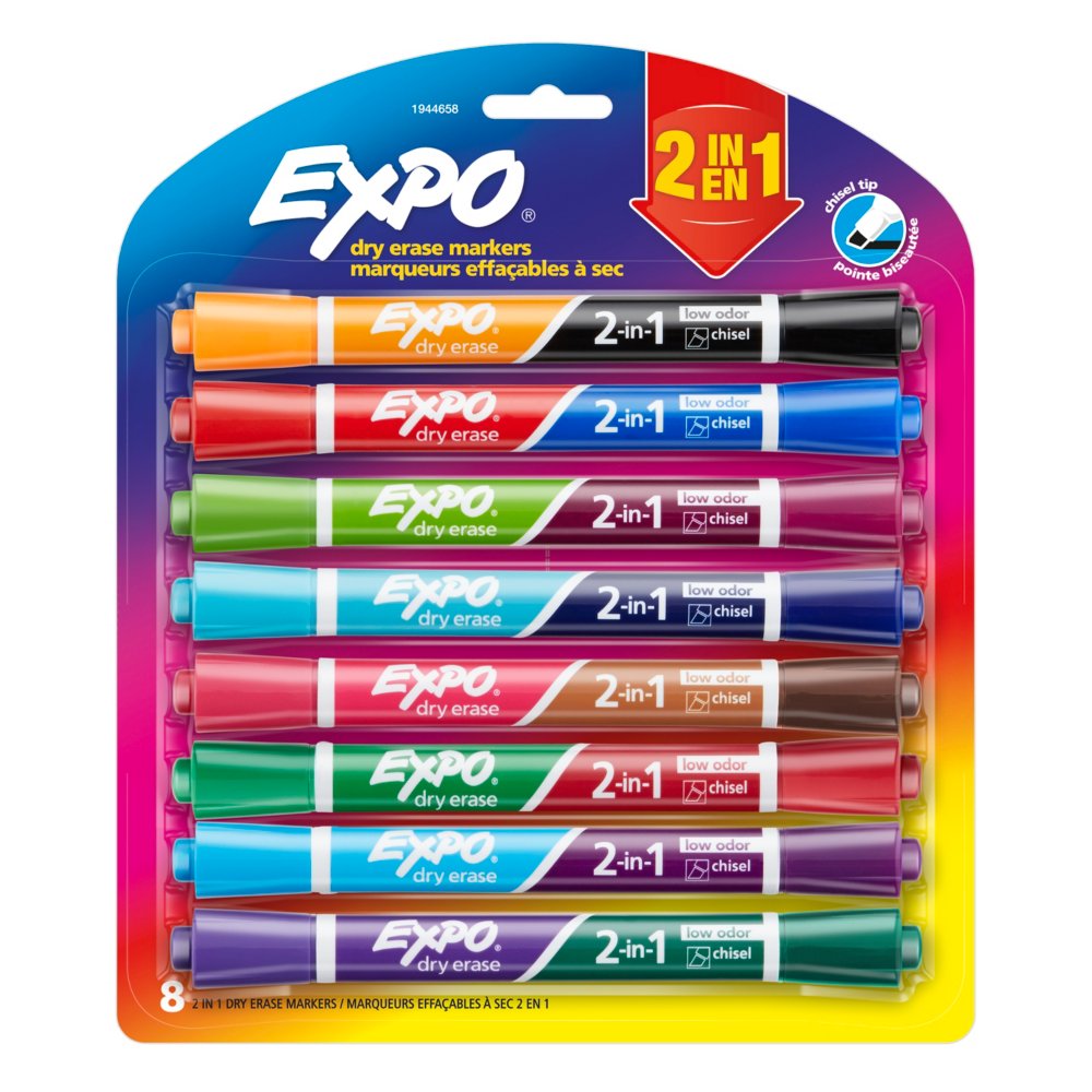 EXPO 2-in-1 Dry Erase Markers, Chisel Tip