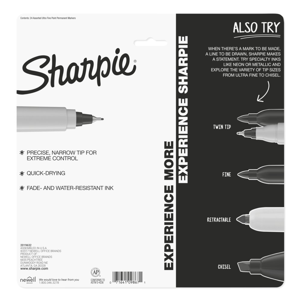 Sharpie 1949558 Color Burst Permanent Markers Ultra Fine Point Assorted Colors 24-Count