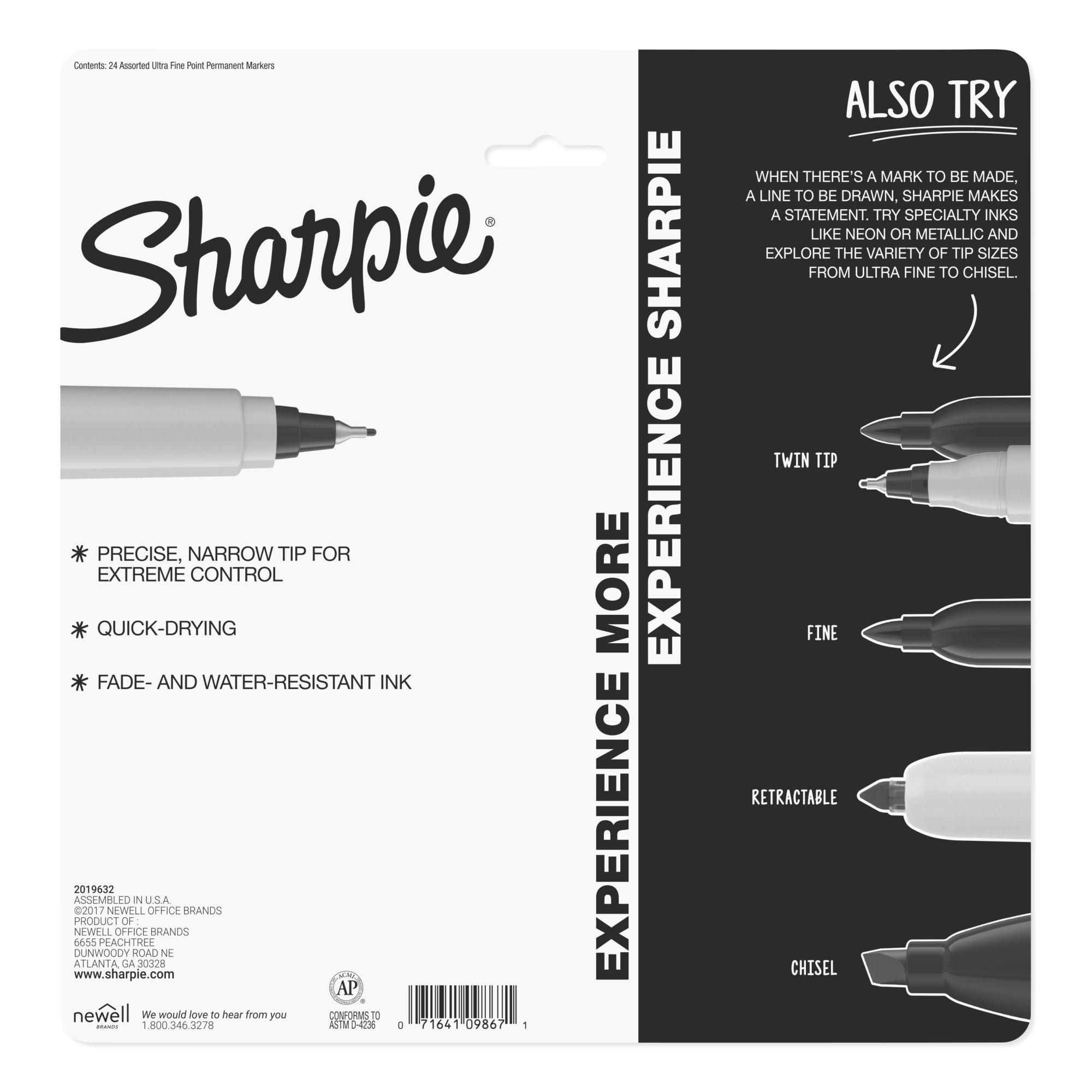 Sharpie Permanent Marker, Ultra Fine Point, Assorted Colors, 24 ct