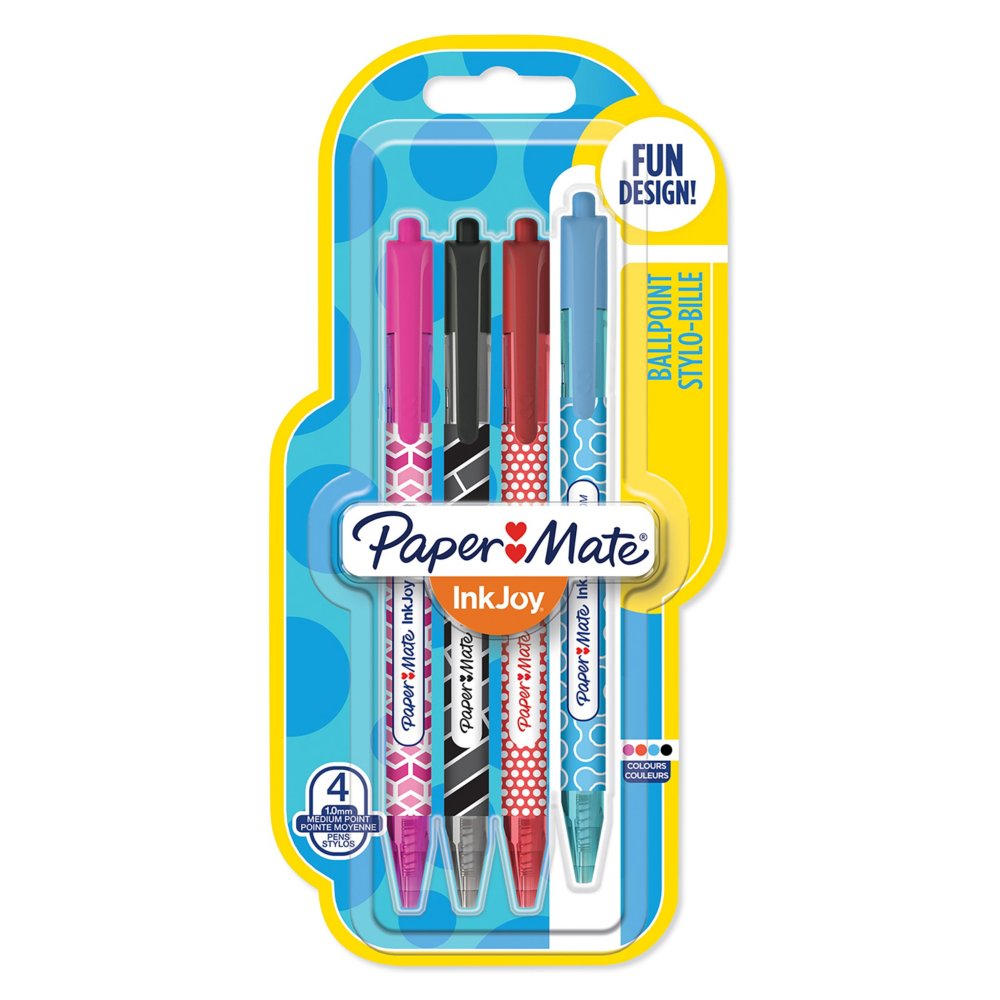 Paper Mate InkJoy Quatro Stylo Bille, Pointe Moyenne (1,0 mm), Couleurs  Amusantes, Lot de 12 : : Fournitures de bureau