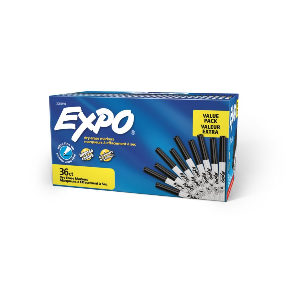 Dry-Erase Markers: Fine-Tip - Black - Set of 30