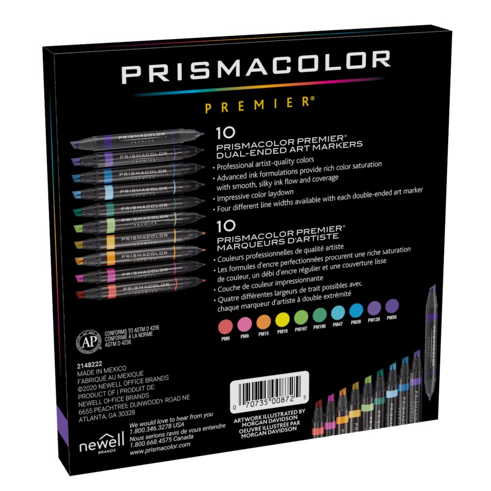 Prismacolor 3722 Premier Double-Ended Art Markers, Fine and Chisel