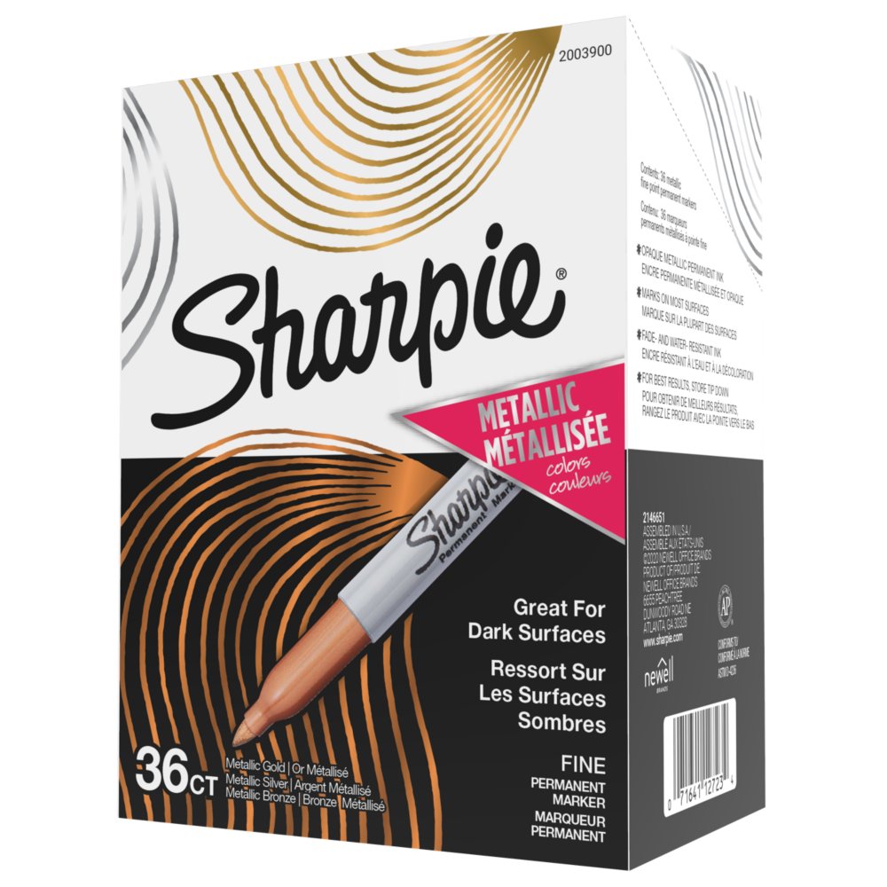 Sharpie Metallic Fine Permanent Marker, Mixed 3 Blister, Gold