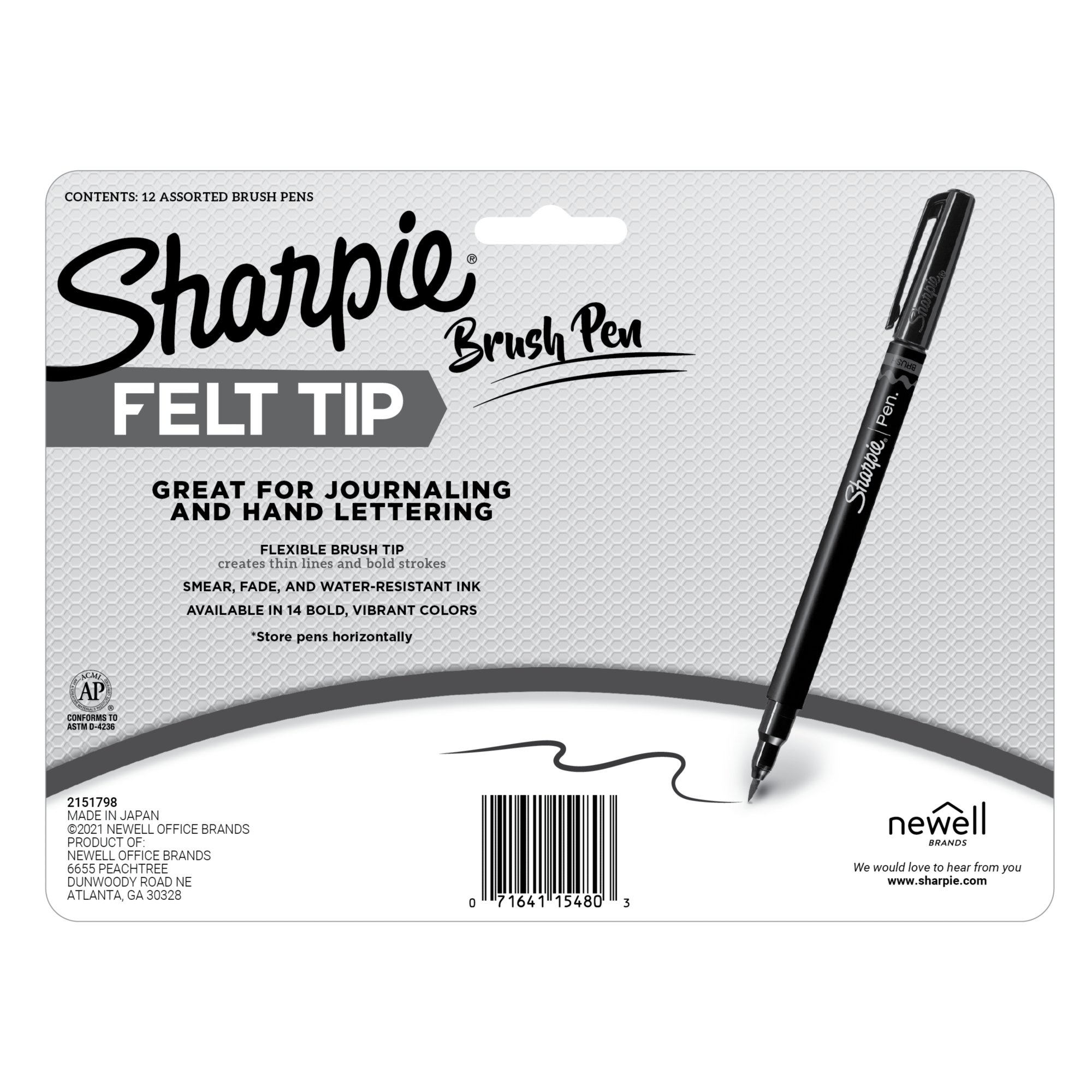 Sharpie 2011280 Brush Tip Pens, Fine Brush Tip, Bl