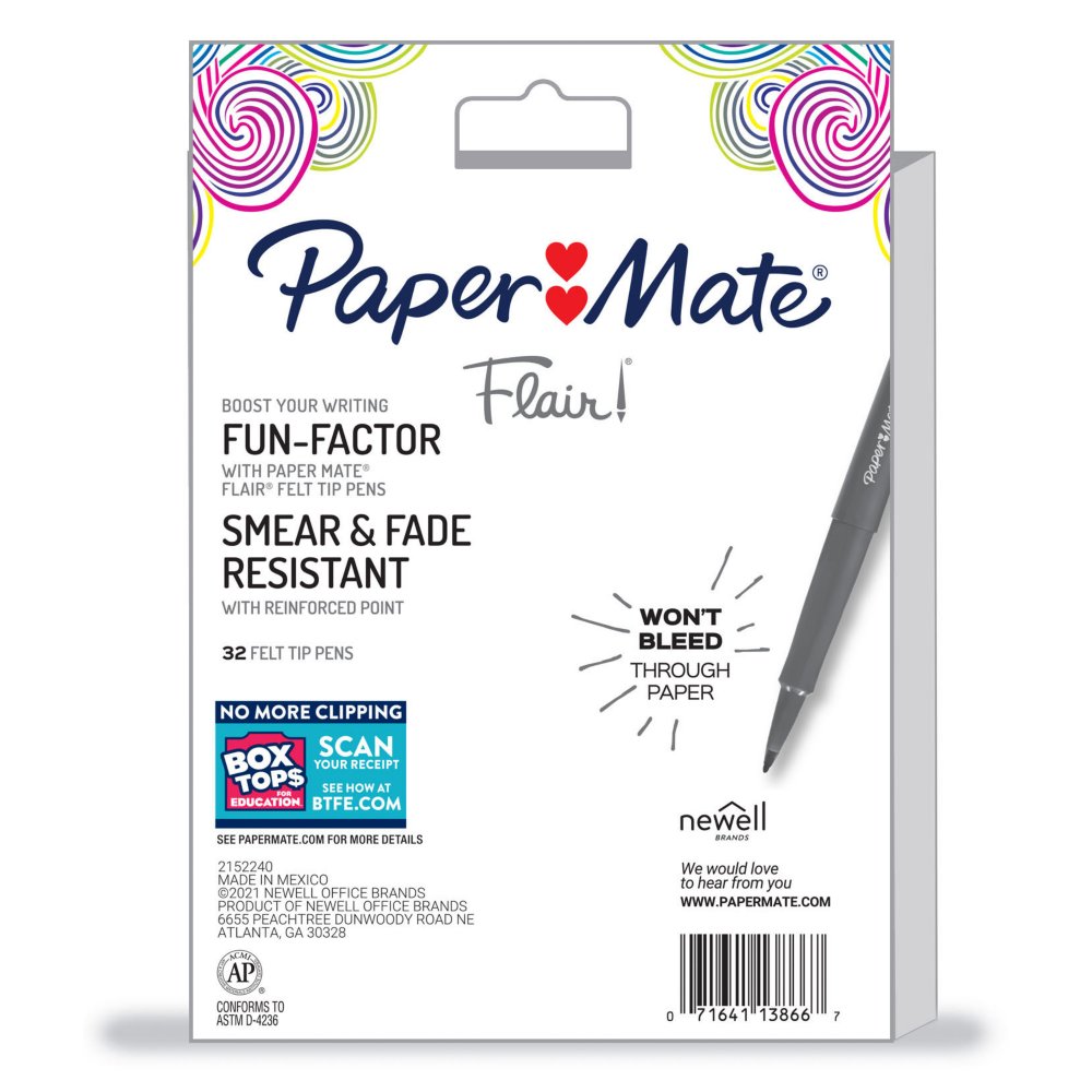 Paper Mate Flair, Felt Tip Pens, Assorted Colors, Medium Point (0.7 mm) 20 Count, 2148320