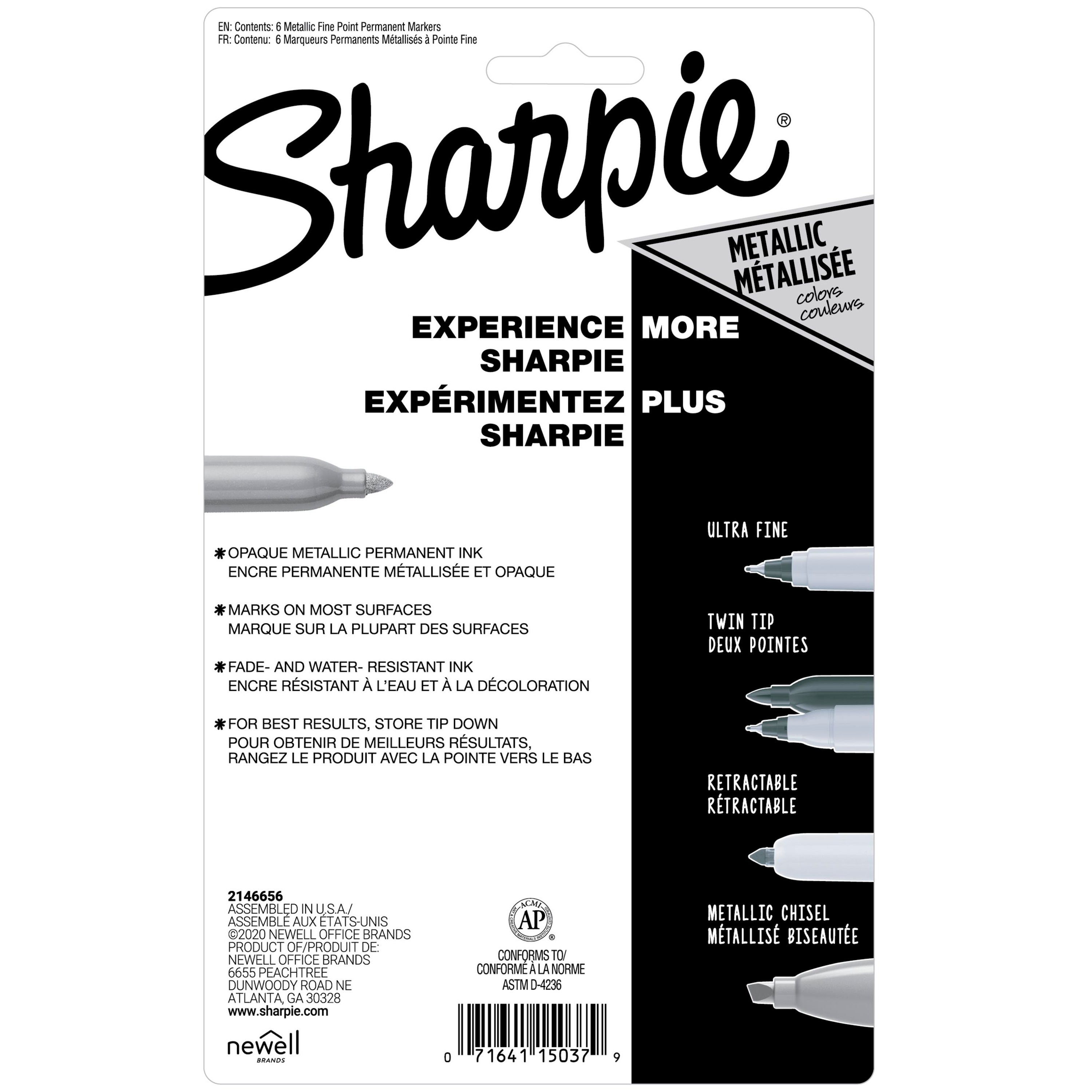 Sharpie Metallic Permanent Markers, Fine Point, Assorted Colors, 6-Count  Permanent Marker (2029678) 