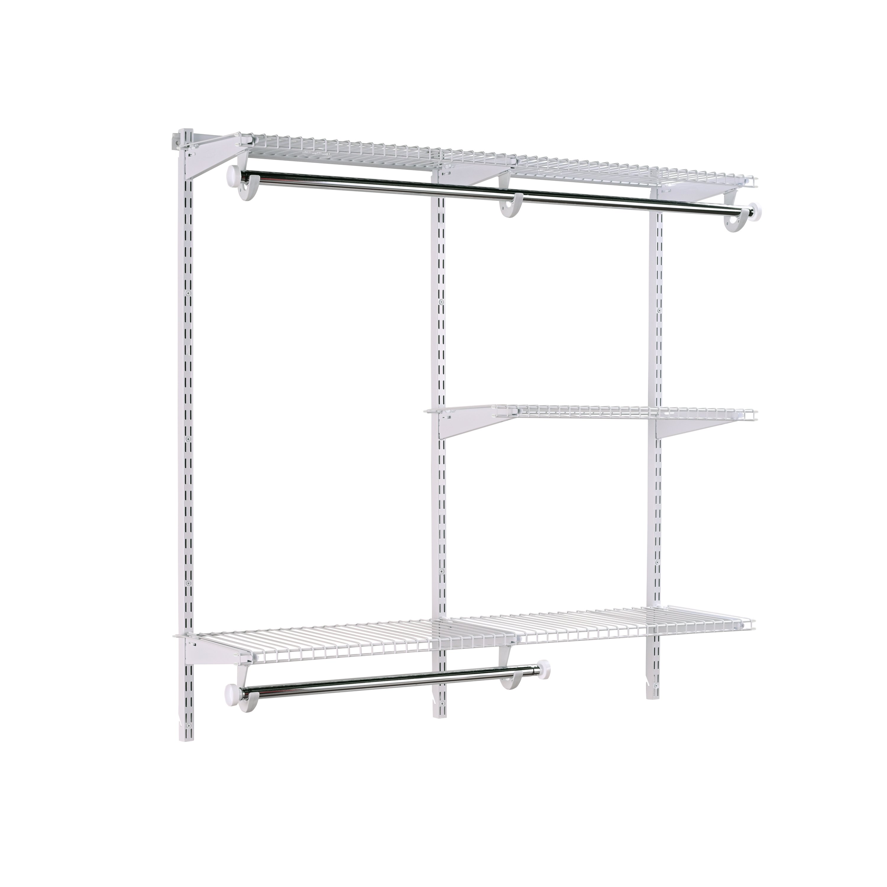 Rubbermaid Classic Custom 3 to 6 Foot Wide Walk In or Reach In Closet  Shelving and Hanging Storage Configuration Kit, White