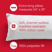 extra long pillow measures 54 by 20 inches, soft, channel quilted, machine washable 100% cotton cover, 100% polyester fill image number 3