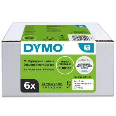 DYMO® Original Etikett für LabelWriter™, Vorteilspack, Vielzweck, weiss, wiederablösbar, 6 x 1.000 Etiketten