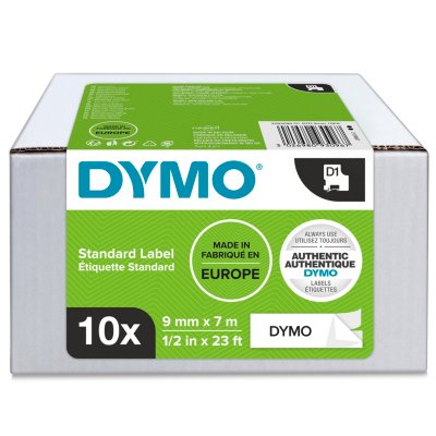 DYMO® Original D1-Schriftband für LabelManager™, 10er Vorteilspack, Polyester, wieder ablösbar, schwarz auf weiss