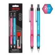 Two upright Visuclick mechanical pencils next to a package of two Visuclick mechanical pencils and lead refills. image number 3