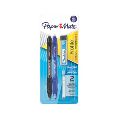 Paper Mate® Clear Point Mechanical Pencils with Tube of Lead/Erasers, 0.7  mm, HB (#2), Black Lead, Randomly Assorted Barrel Colors, 2/PK