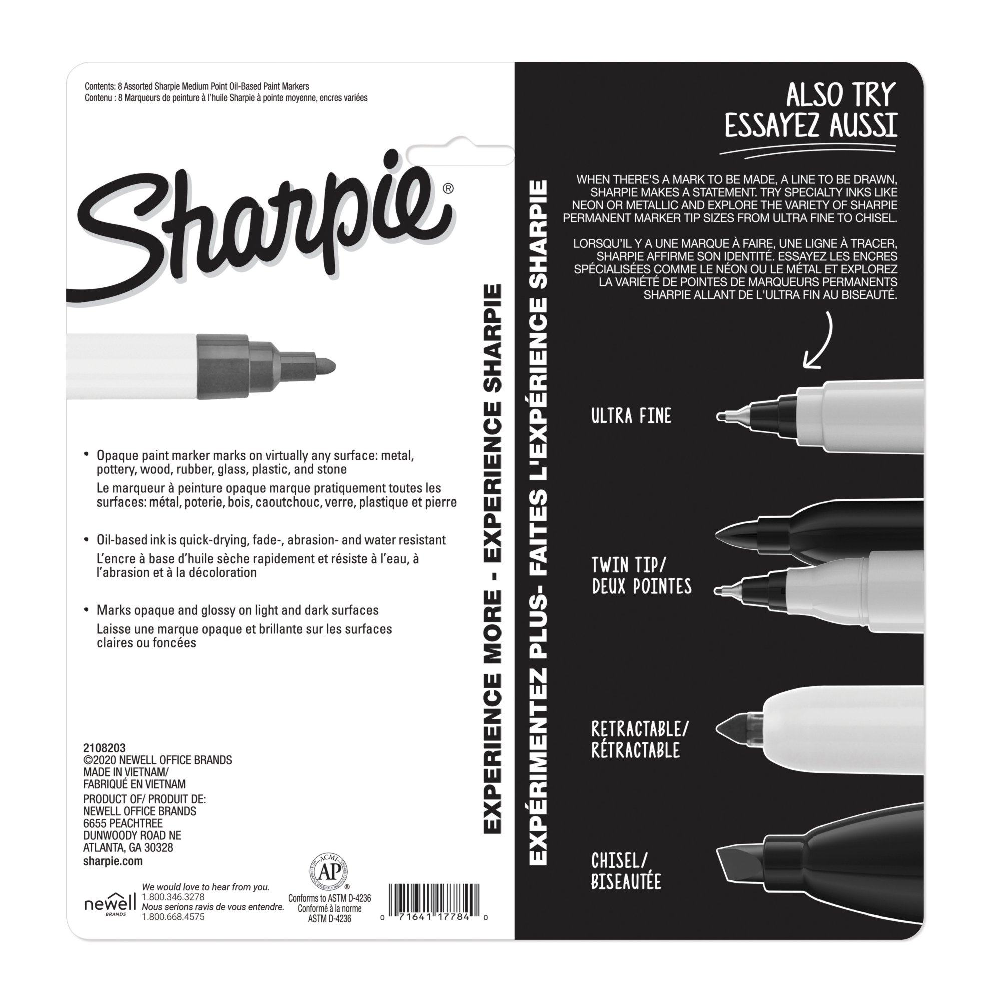 Sharpie Oil Based Paint Markers Assorted Colors Medium Tip 8 Pens 2140365
