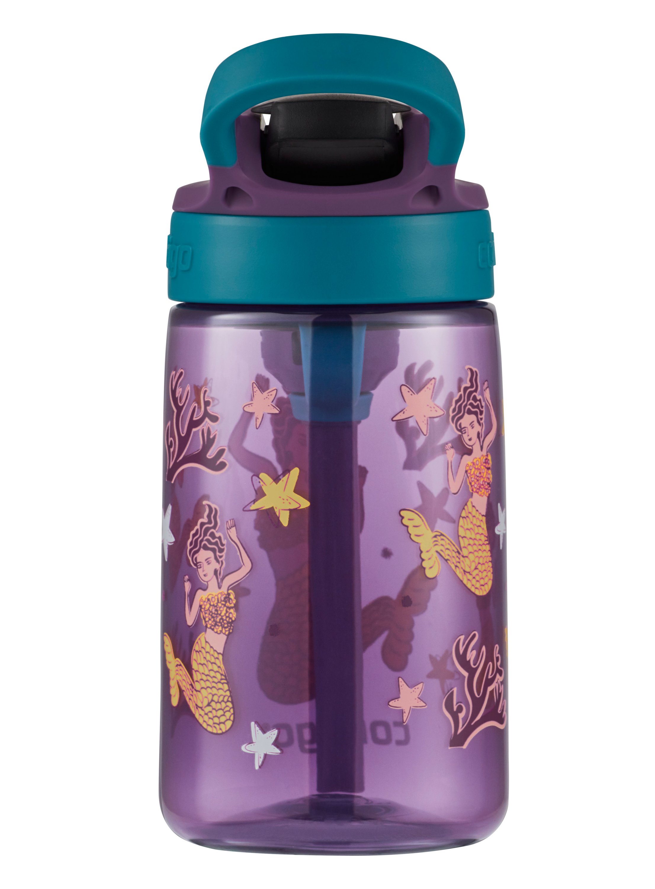 Arogan 14 oz Mermaid Stainless Steel Kids Water Bottle ，with Leak-Proof  Straw Lid for Toddlers, Boys and Girls, Pink 